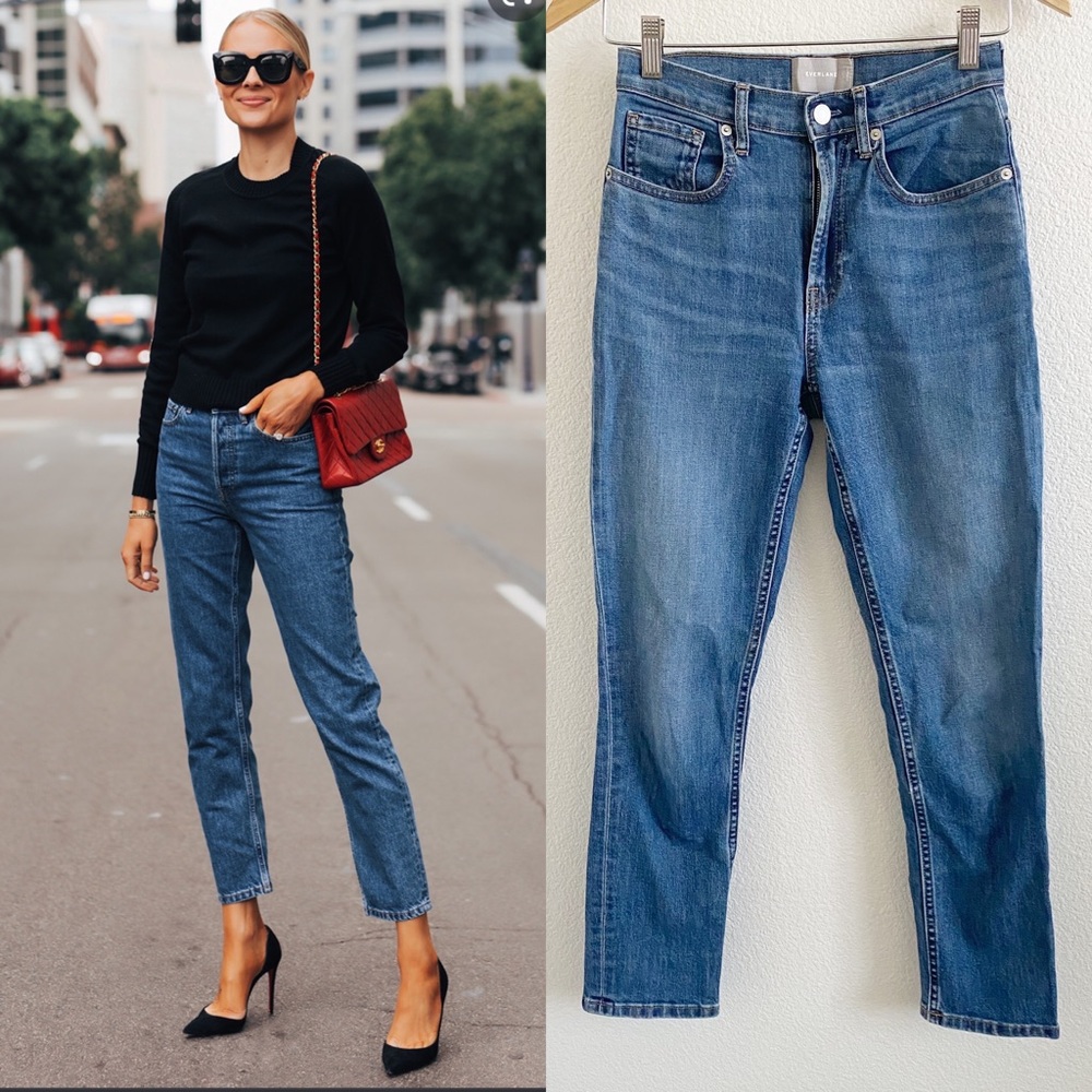 Everlane High Waist Straight Denim Jean Medium Wash Blogger Favorite 25 Regular